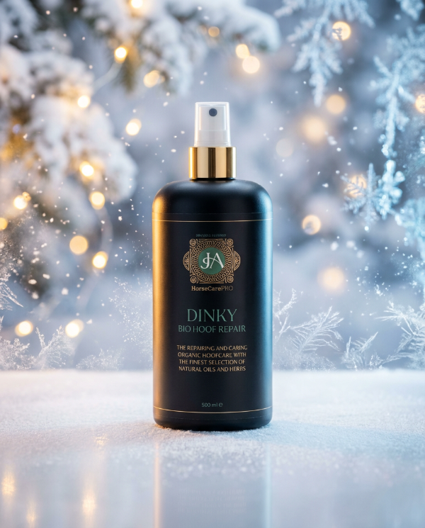 Bottle of Dinky Bio Hair Repair with a festive background