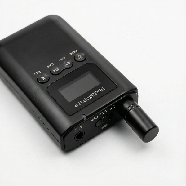 Black HorsewhispererPRO audio transmitter on a white background